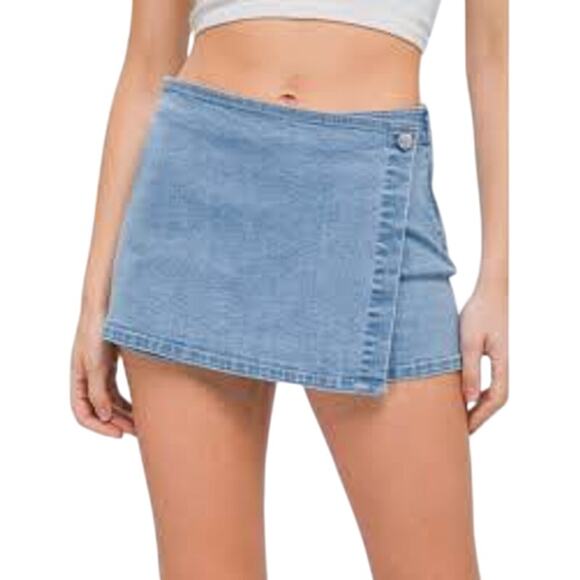 Love Tree Denim Skort Blue Asymmetrical Wrap Front Women’s Size S - Picture 1 of 6